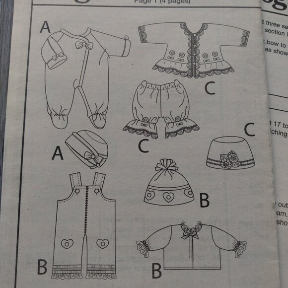 Vintage 15" Baby Doll Clothes Sewing Pattern Overalls Sleeper Jacket UNCUT Vogue - Picture 9 of 9